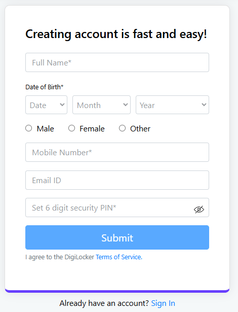 Digilocker sign-up