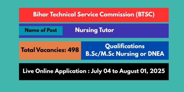 BTSC Nursing Tutor Recruitment 2025